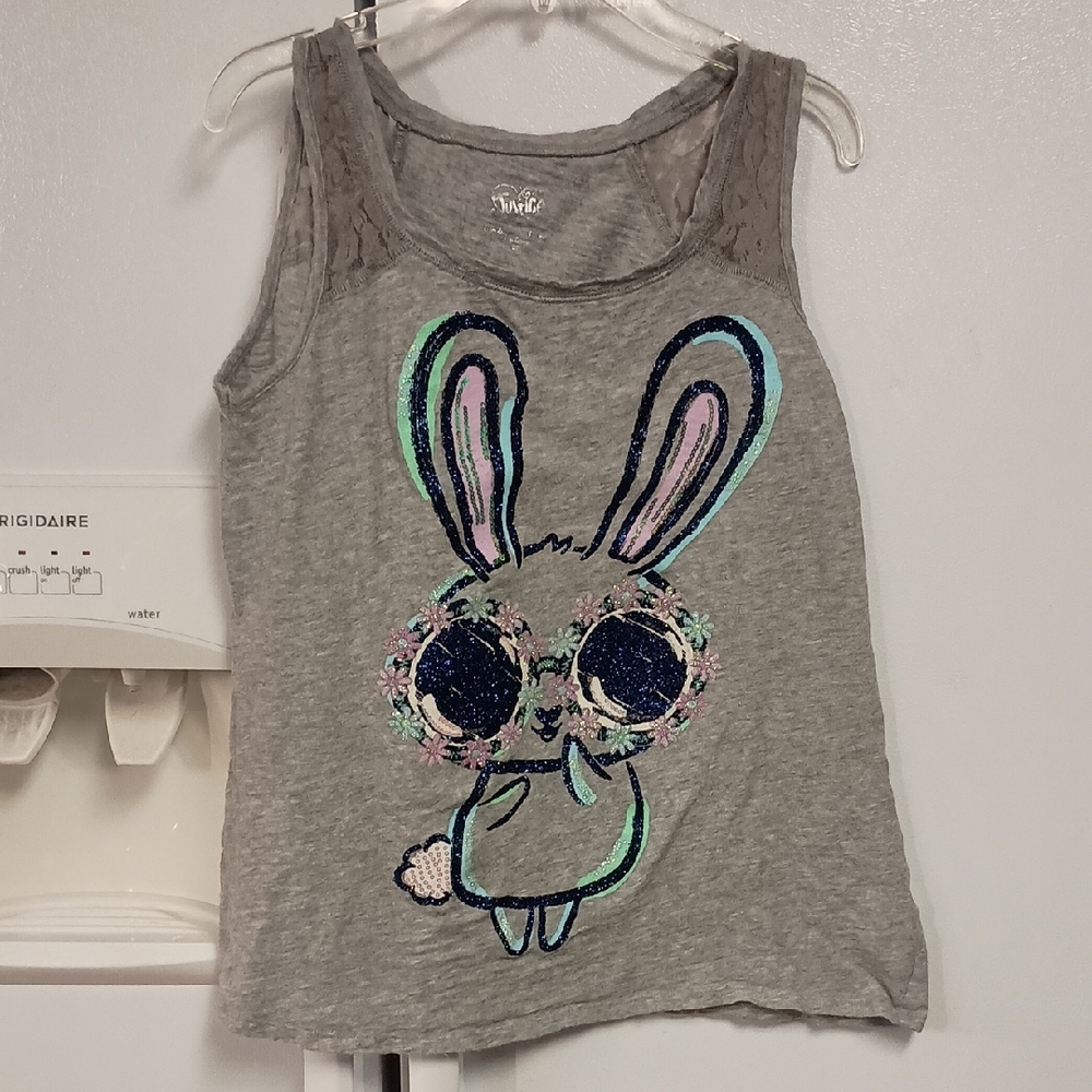 Justice Gray Tank  with Bunny Design and  Embellishments Girl`s Plus Size  20
